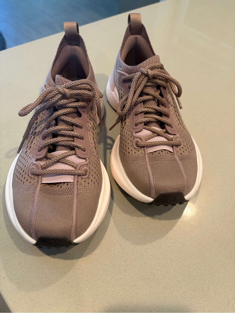 lululemon athletica Women's Knit Lace-Up Sneakers / size 7.5- Mauve Taupe color